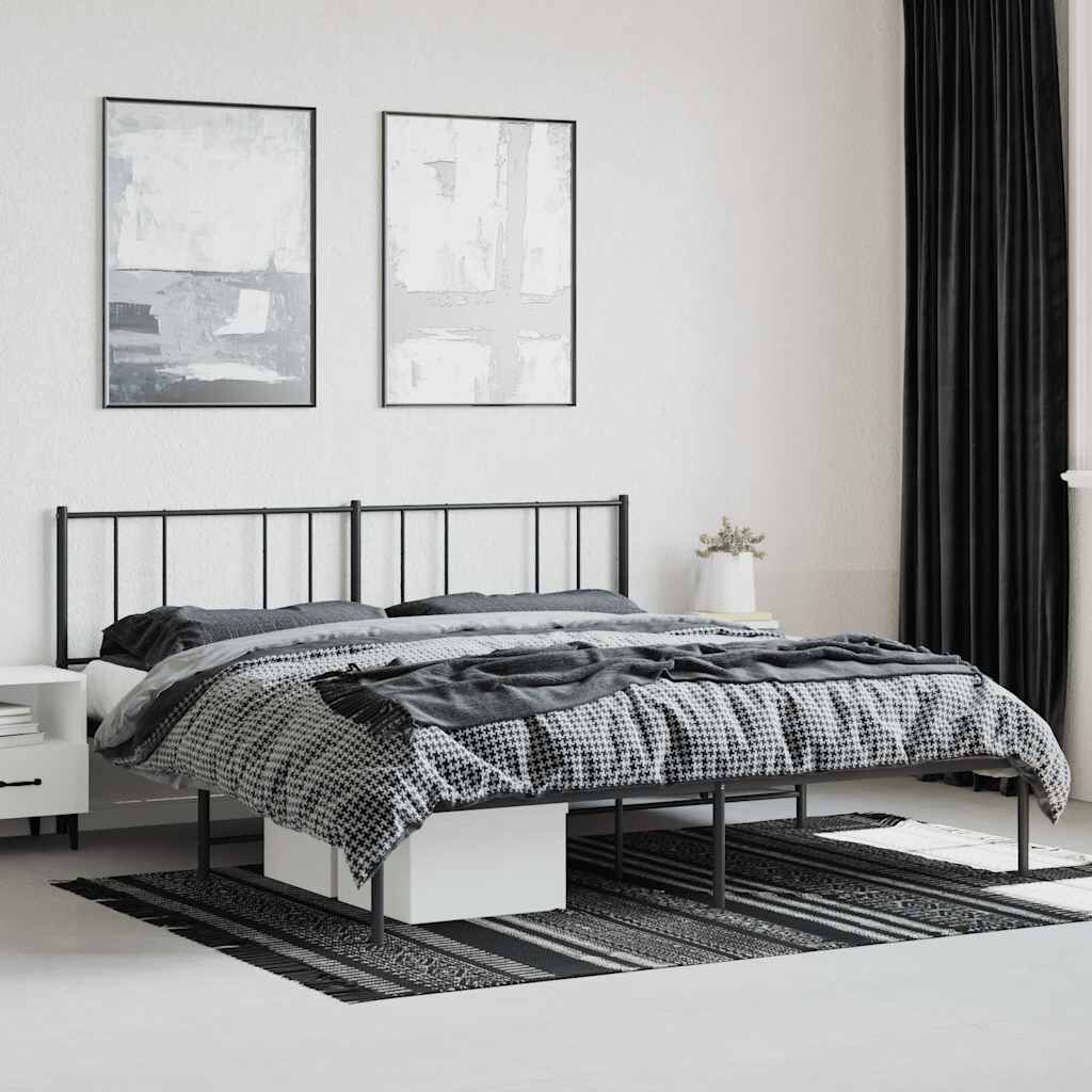 vidaXL Metal Bed Frame without Mattress with Headboard Black 183x213cm