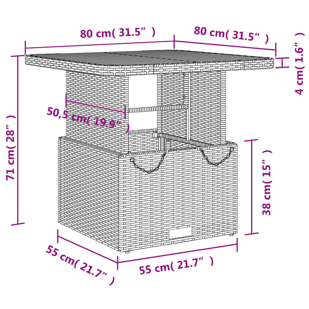 vidaXL Garden Table Grey 80x80x71 cm Poly Rattan and Acacia Wood