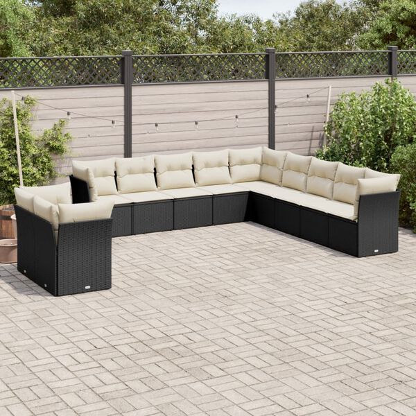 vidaXL 11 Piece Garden Sofa Set with Cushions Black Poly Rattan