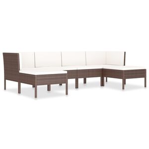 vidaXL 6 Piece Garden Lounge Set with Cushions Poly Rattan Brown