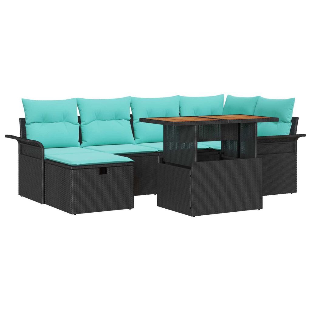 vidaXL 7 Piece Garden Sofa Set with Cushions Black Poly Rattan
