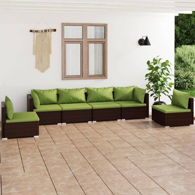 vidaXL 6 Piece Garden Lounge Set with Cushions Poly Rattan Brown