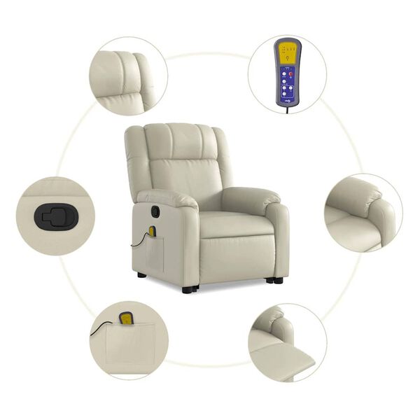vidaXL Stand up Massage Recliner Chair Cream Faux Leather
