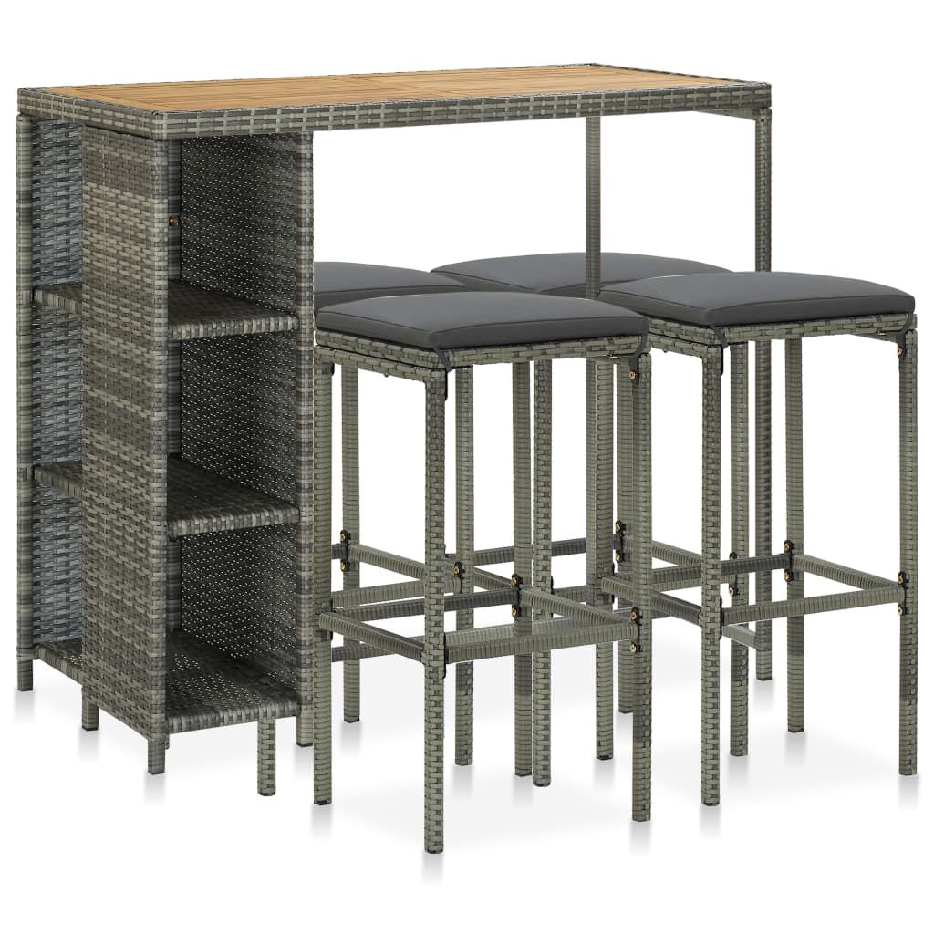 vidaXL 5 Piece Garden Bar Set with Cushions Poly Rattan Grey