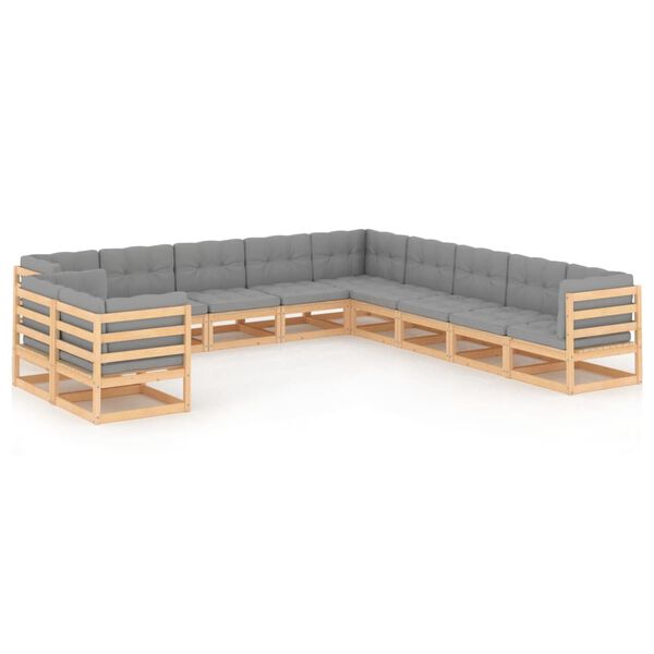 vidaXL 11 Piece Garden Lounge Set with Cushions Solid Pinewood
