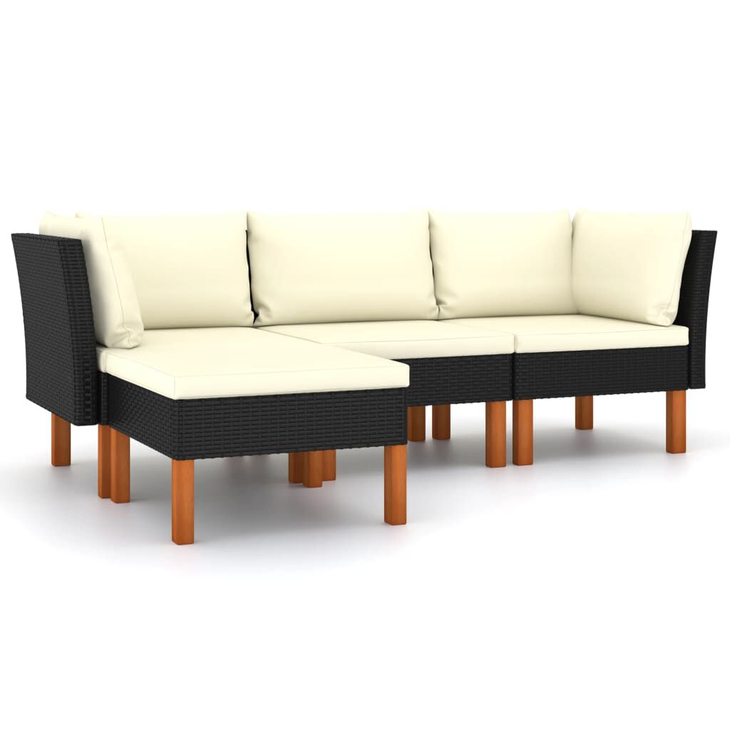 vidaXL 4 Piece Garden Lounge Set with Cushions Poly Rattan Black