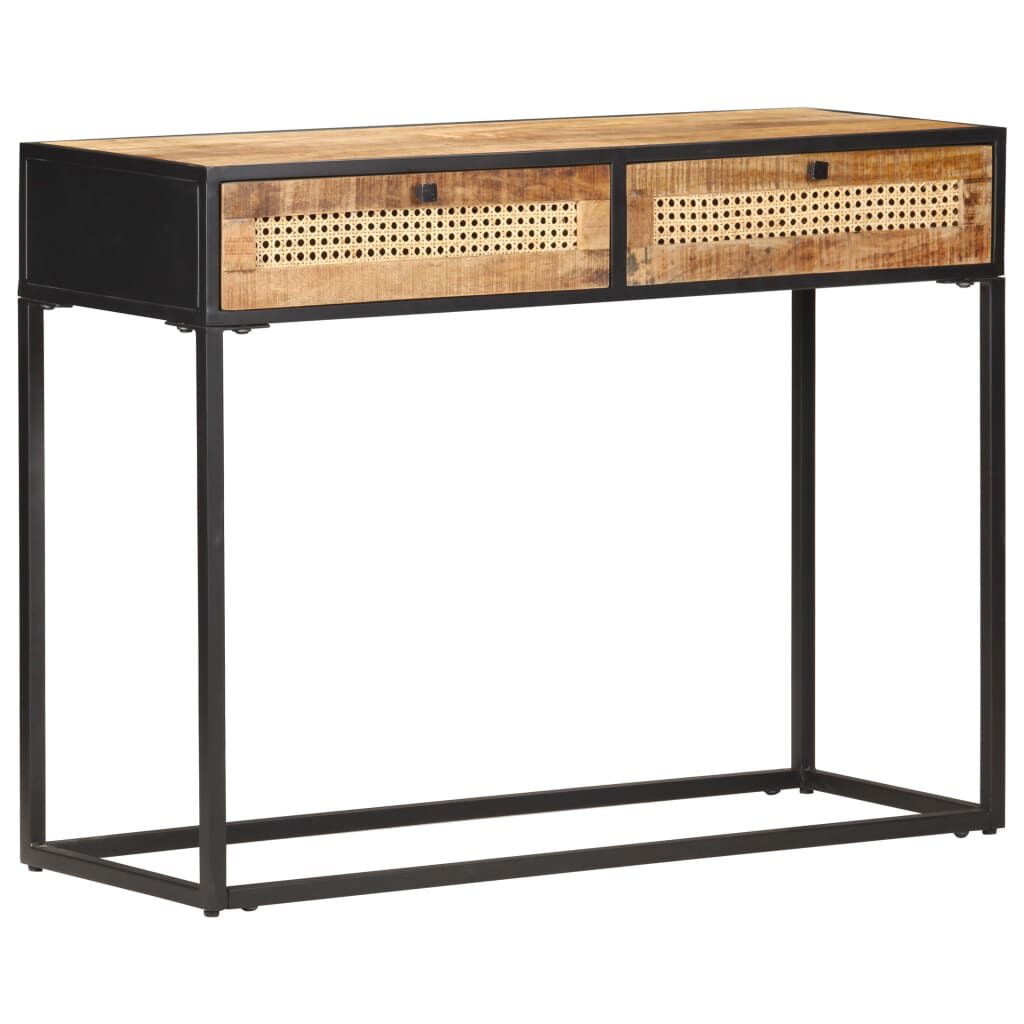 vidaXL Console Table 100x35x75 cm Rough Mango Wood and Natural Cane