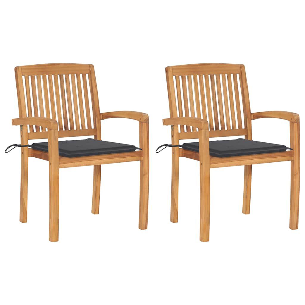 vidaXL Garden Chairs 2 pcs with Anthracite Cushions Solid Teak Wood