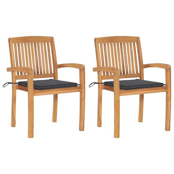 vidaXL Garden Chairs 2 pcs with Anthracite Cushions Solid Teak Wood