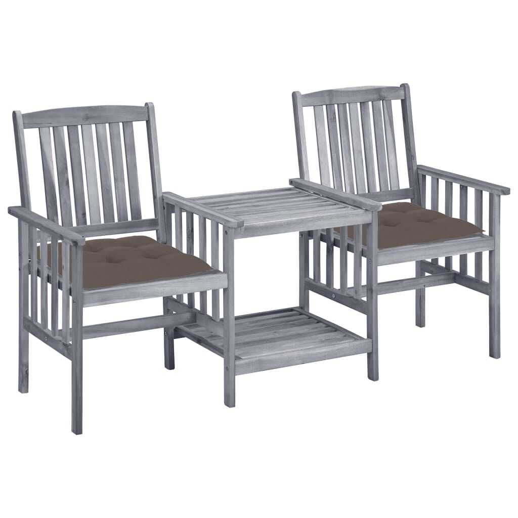 vidaXL Garden Chairs with Tea Table and Cushions Solid Acacia Wood