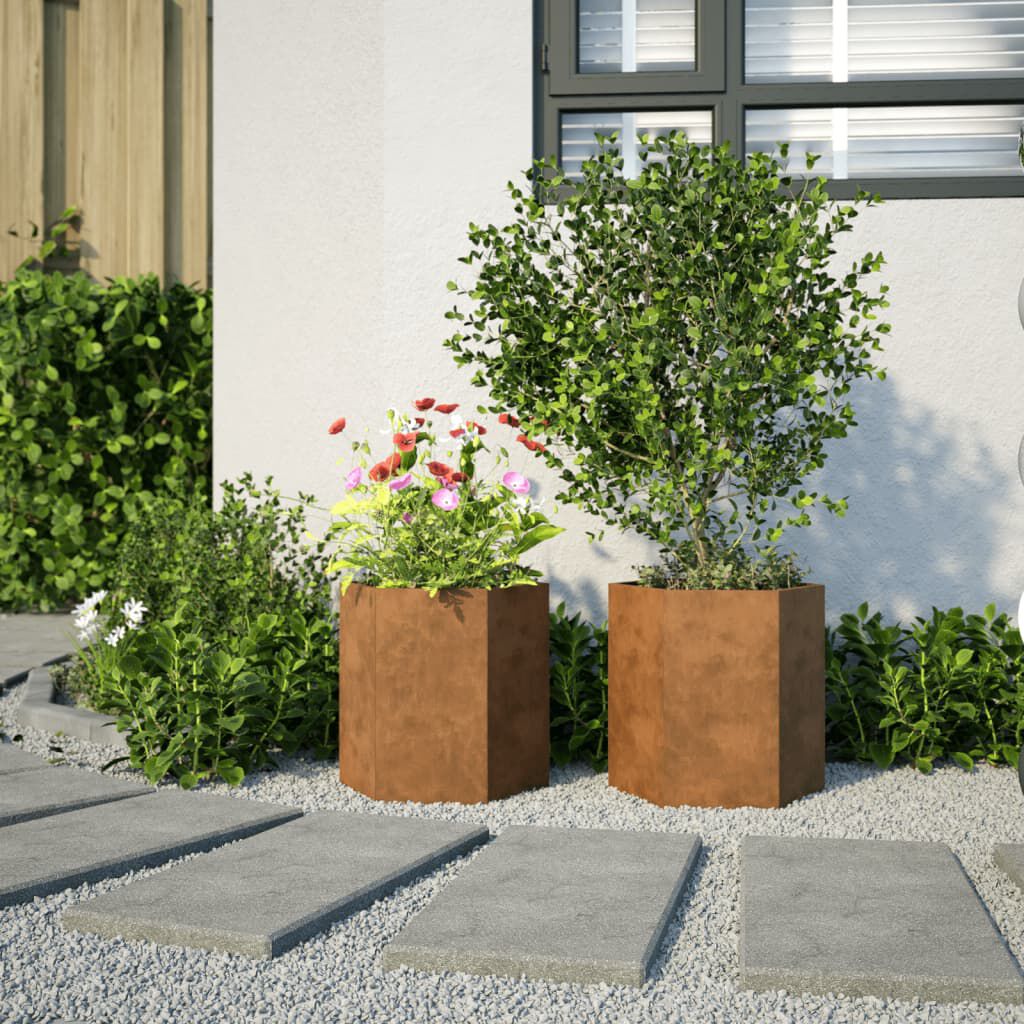 vidaXL Garden Planters 2 pcs Hexagon 46x40x45 cm Weathering Steel
