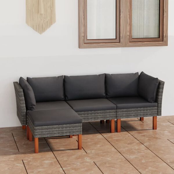 vidaXL 4 Piece Garden Lounge Set with Cushions Poly Rattan Grey