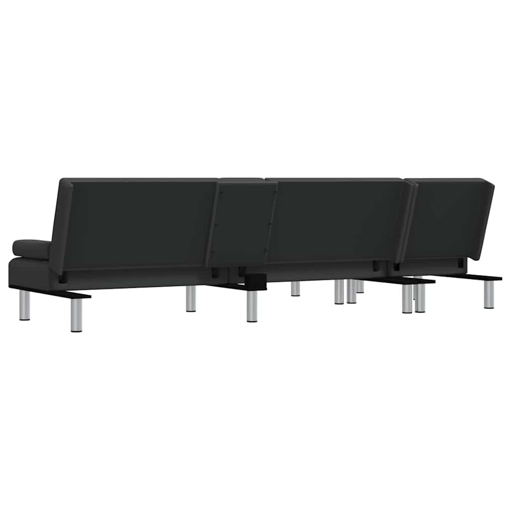 vidaXL L-shaped Sofa Bed Black 255x140x70 cm Faux Leather