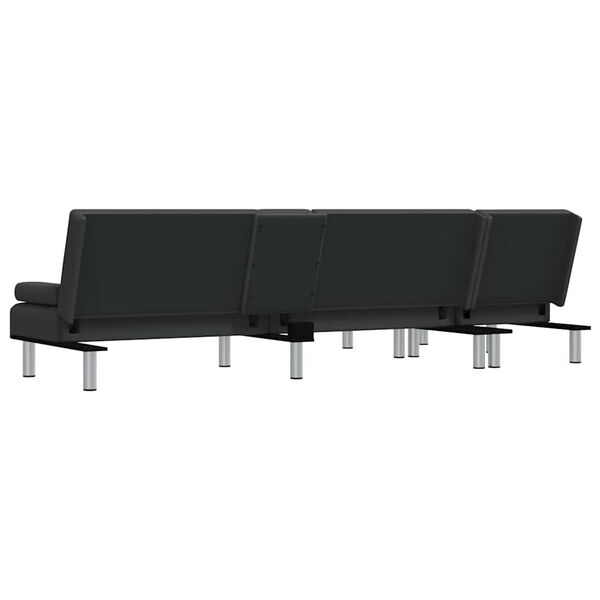 vidaXL L-shaped Sofa Bed Black 255x140x70 cm Faux Leather