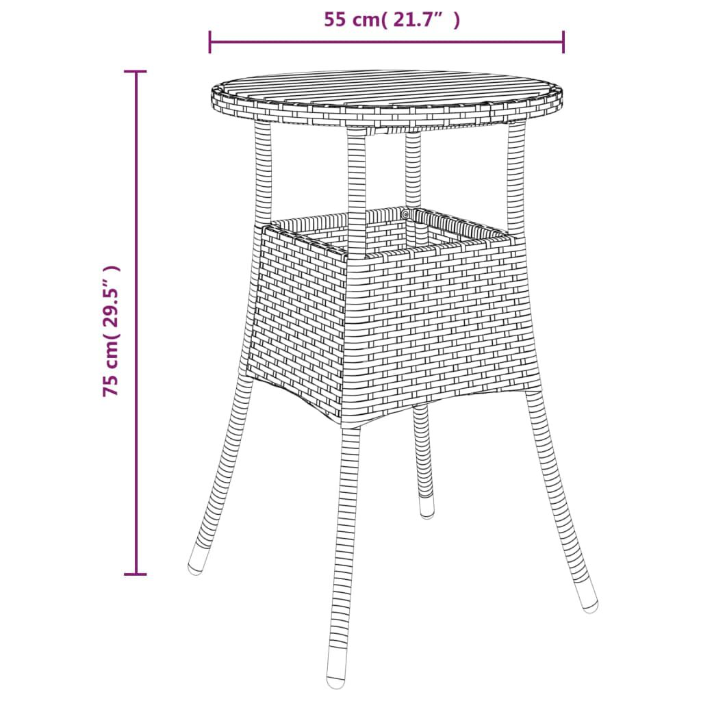 vidaXL 3 Piece Garden Bistro Set with Cushions Grey Poly Rattan