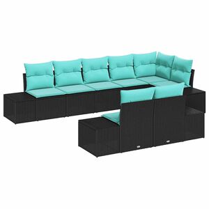 vidaXL Garden Sofa Set 8 pcs Black and turquoise Poly Rattan