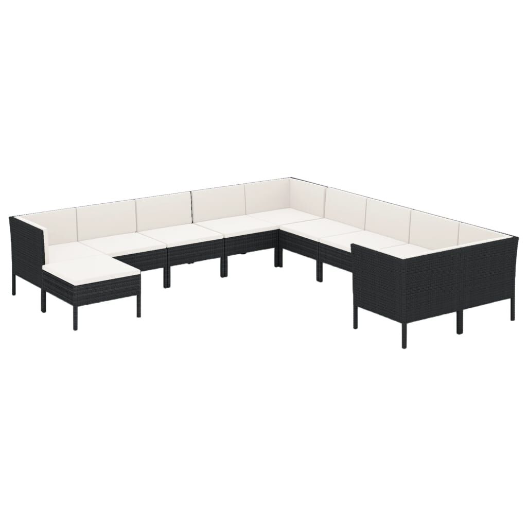 vidaXL 11 Piece Garden Lounge Set with Cushions Poly Rattan Black