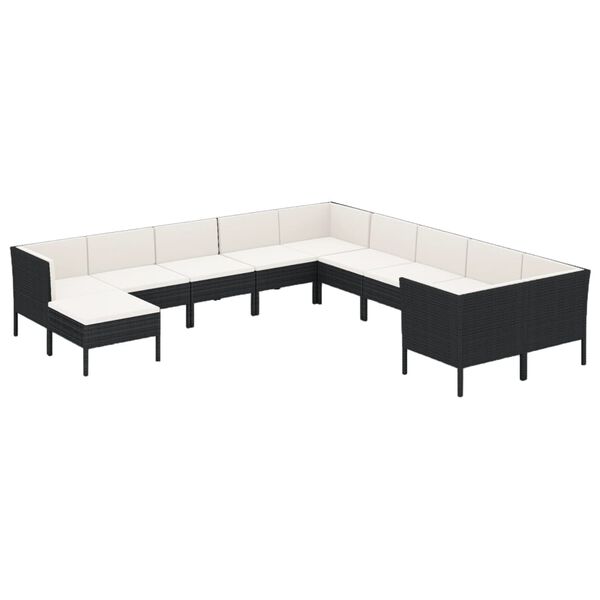 vidaXL 11 Piece Garden Lounge Set with Cushions Poly Rattan Black