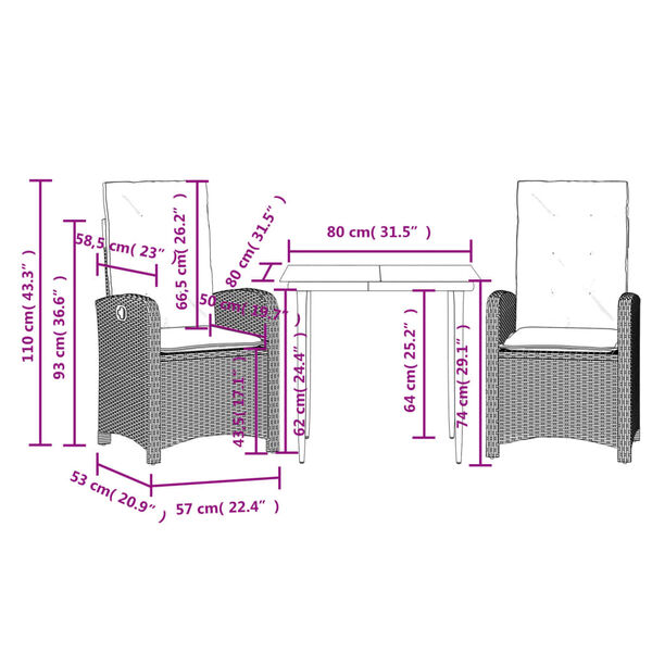 vidaXL 5 Piece Garden Dining Set with Cushions Brown Poly Rattan