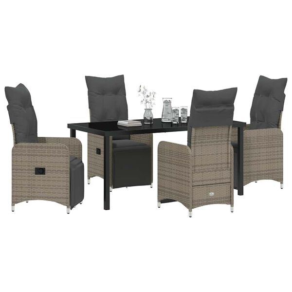 vidaXL Garden Dining Set with Cushion 5 pcs Grey Poly Rattan