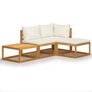 vidaXL 4 Piece Garden Lounge Set with Cushion Cream Solid Acacia Wood