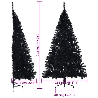 vidaXL Artificial Half Christmas Tree with Stand Black 180 cm PVC