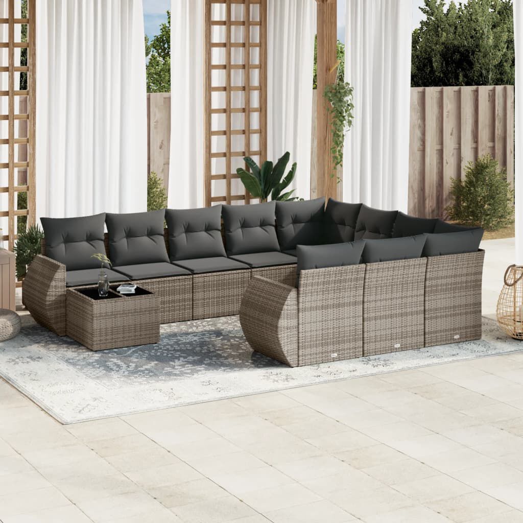 vidaXL 11 Piece Garden Sofa Set with Cushions Grey Poly Rattan