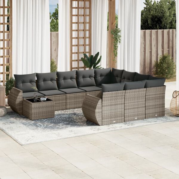 vidaXL 11 Piece Garden Sofa Set with Cushions Grey Poly Rattan