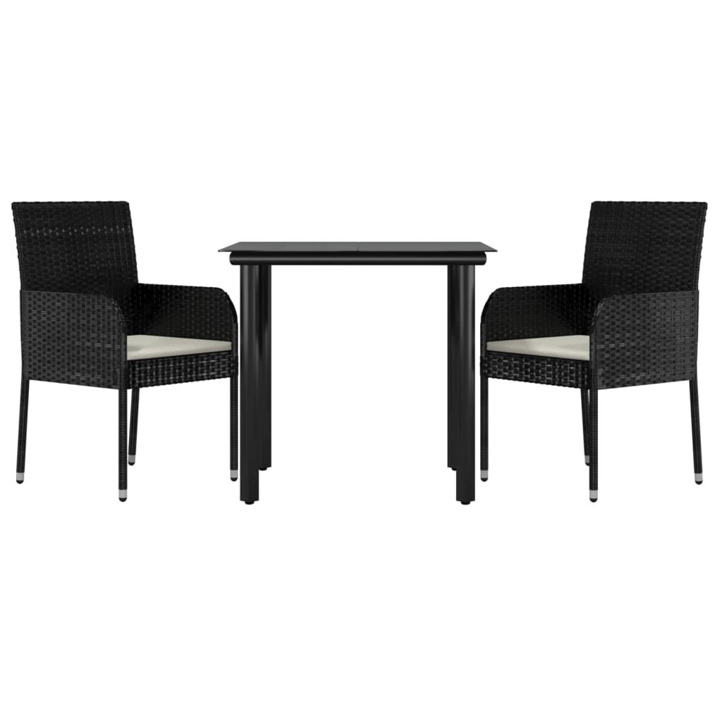 vidaXL 3 Piece Garden Dining Set with Cushions Black Poly Rattan