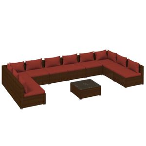 vidaXL 11 Piece Garden Lounge Set with Cushions Poly Rattan Brown
