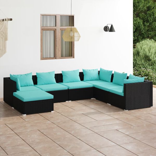 vidaXL 7 Piece Garden Lounge Set with Cushions Poly Rattan Black
