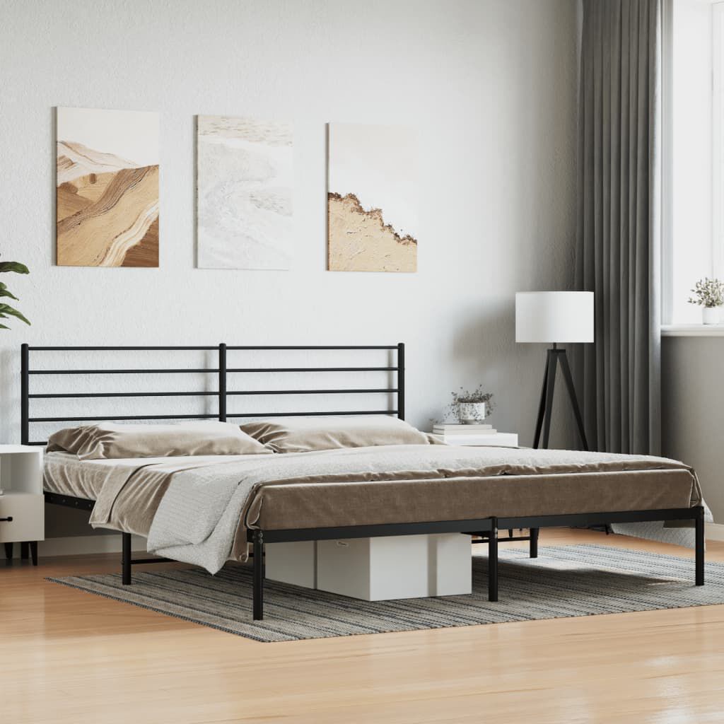 vidaXL Metal Bed Frame without Mattress with Headboard Black 183x213cm