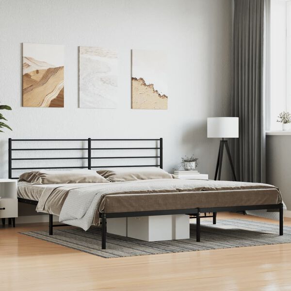 vidaXL Metal Bed Frame without Mattress with Headboard Black 183x213cm