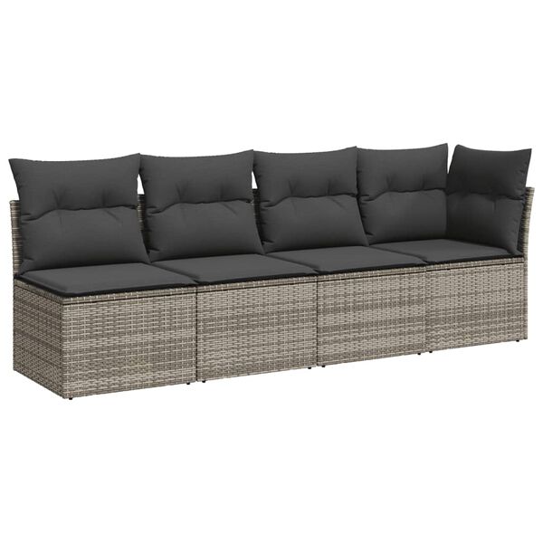 vidaXL 7 Piece Garden Sofa Set with Cushions Grey Poly Rattan