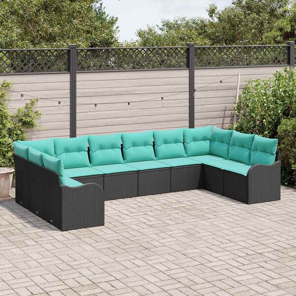 vidaXL Sofa Set with Cushion 10 pcs Black Polyester