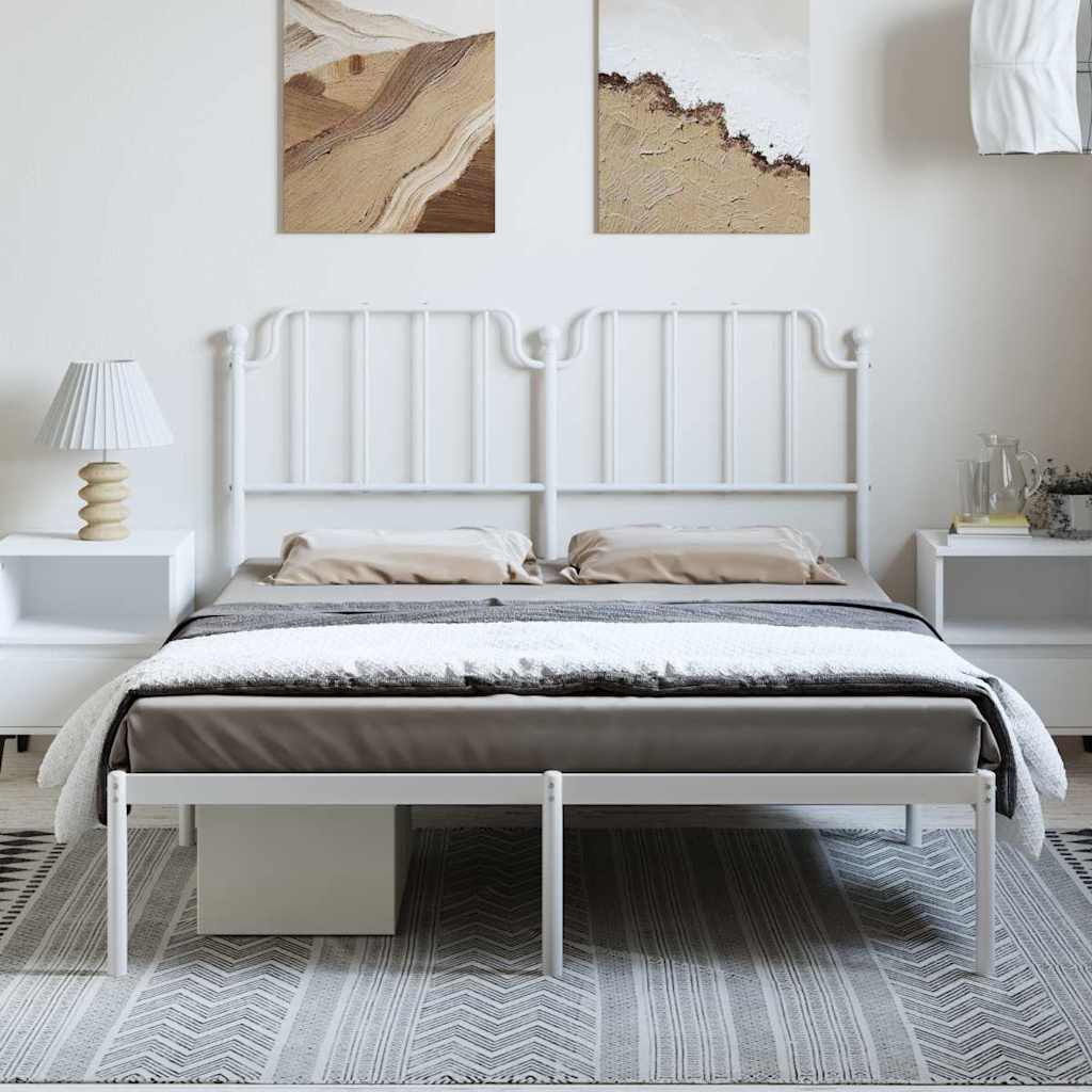 vidaXL Metal Bed Frame without Mattress with Headboard White 150x200cm