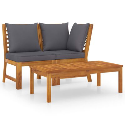 vidaXL 3 Piece Garden Lounge Set with Dark Grey Cushion Solid Acacia Wood