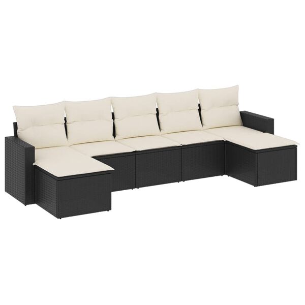 vidaXL 7 Piece Garden Sofa Set with Cushions Black Poly Rattan