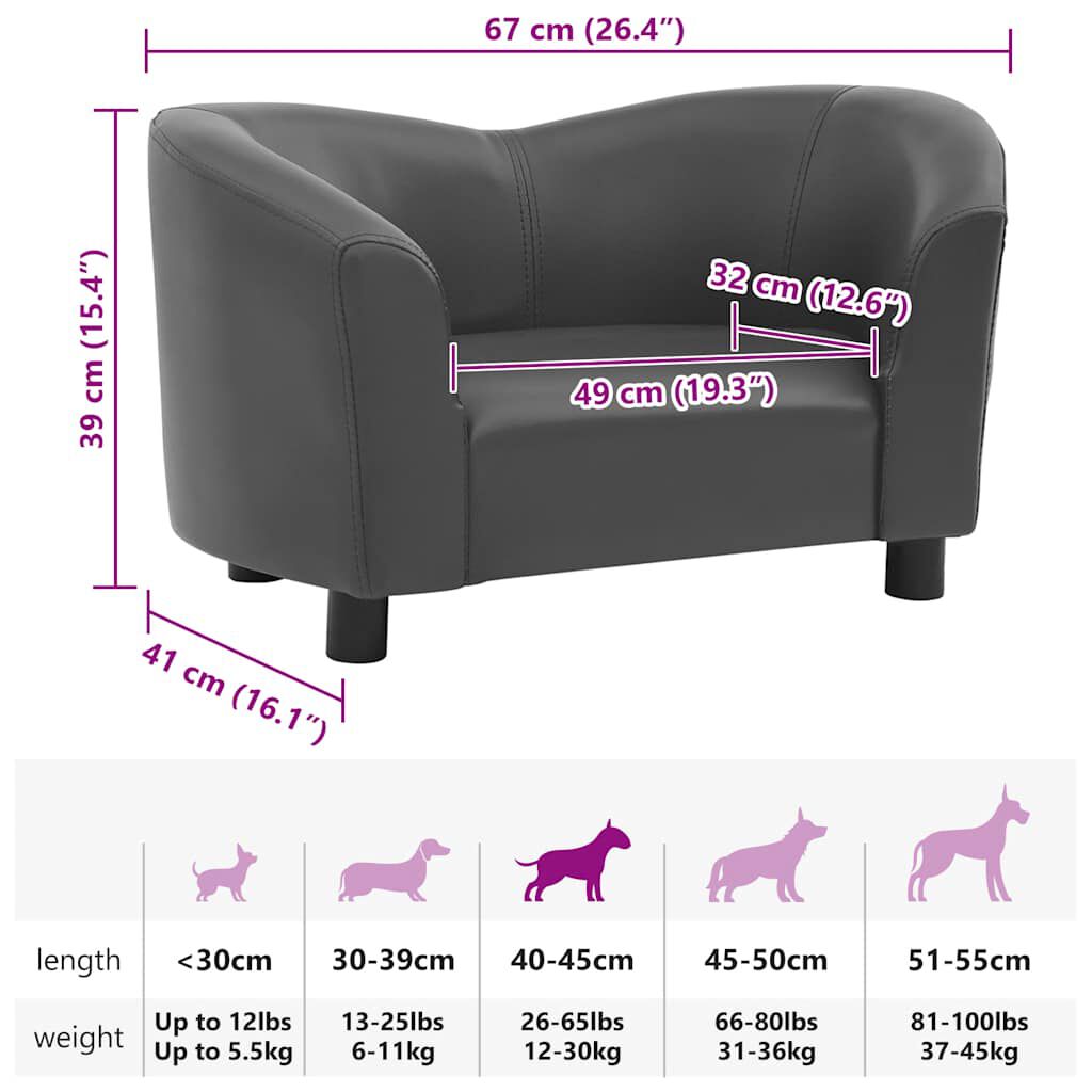vidaXL Dog Sofa Grey 67x41x39 cm Faux Leather