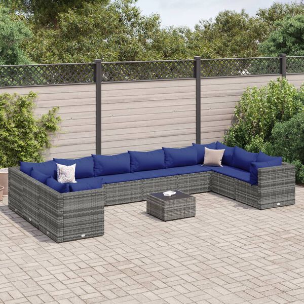 vidaXL 11 Piece Garden Lounge Set with Cushions Grey Poly Rattan