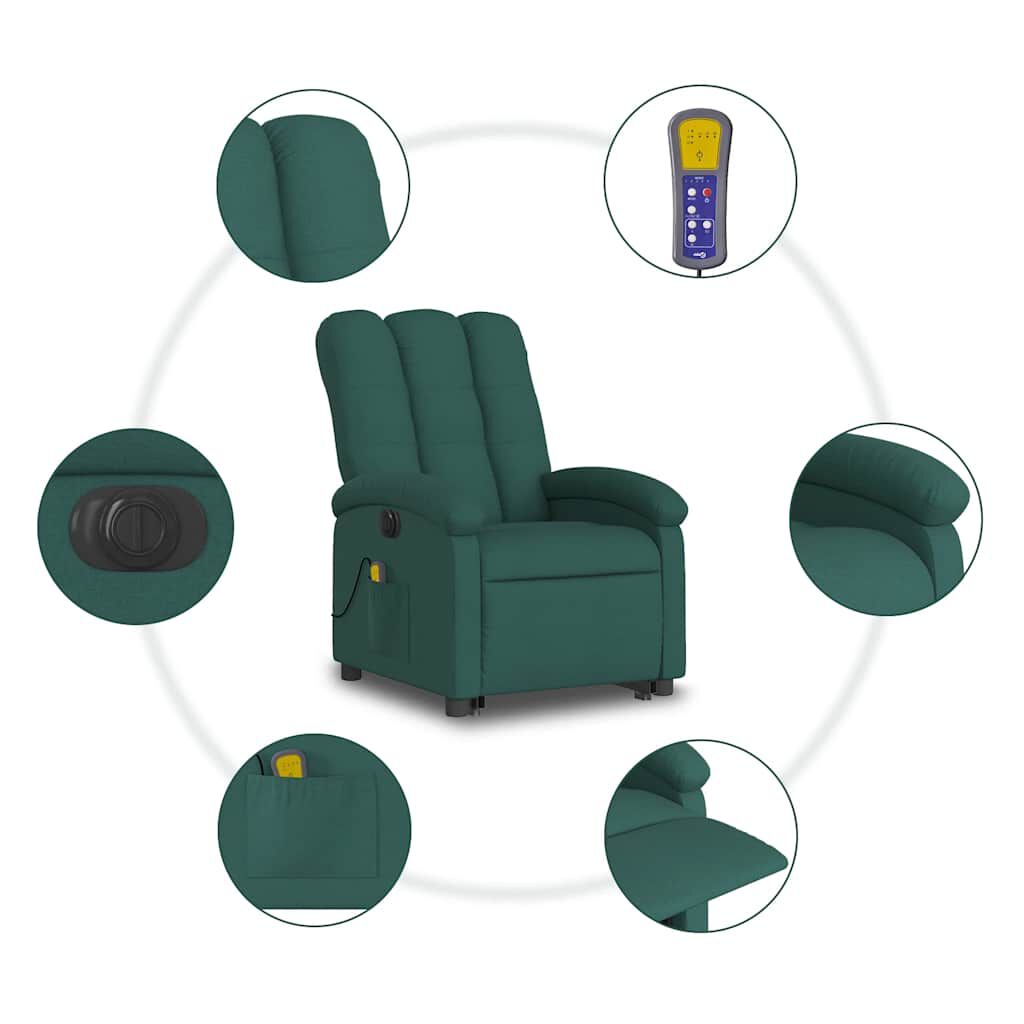 vidaXL Electric Stand up Massage Recliner Chair Dark Green Fabric