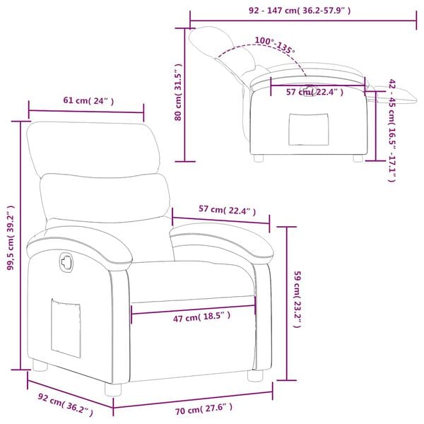vidaXL Recliner Chair Dark Grey Fabric