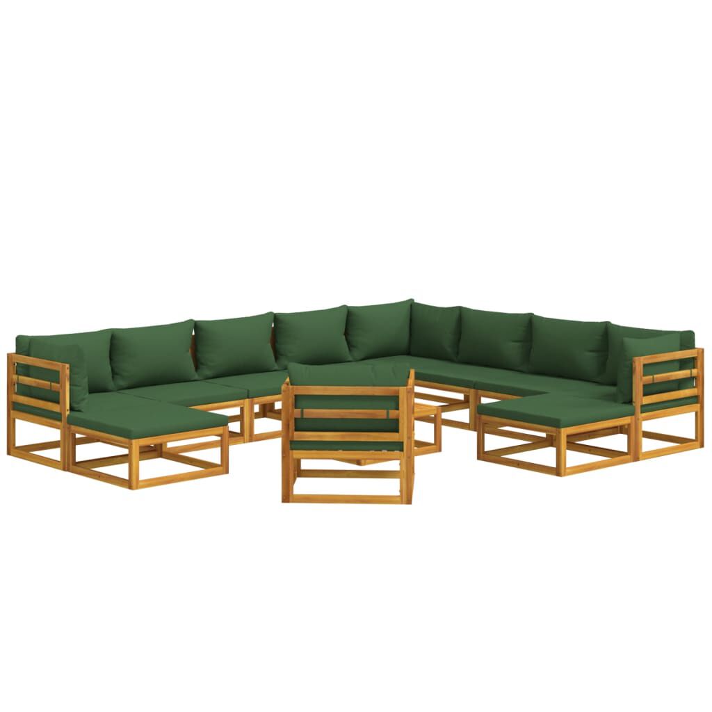 vidaXL 12 Piece Garden Lounge Set with Green Cushions Solid Wood