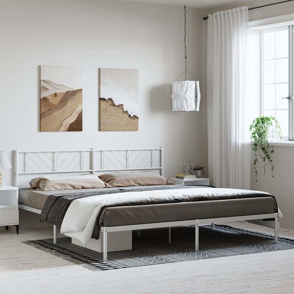 vidaXL Metal Bed Frame without Mattress with Headboard White 183x213cm