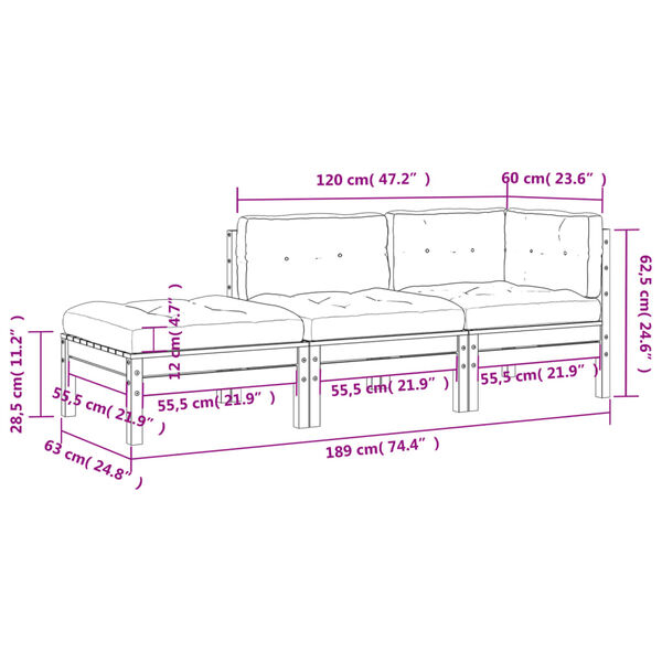 vidaXL Garden Sofa with Cushions and Footstool 3-Seater