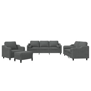 vidaXL 4 Piece Sofa Set with Pillows Dark Grey Fabric