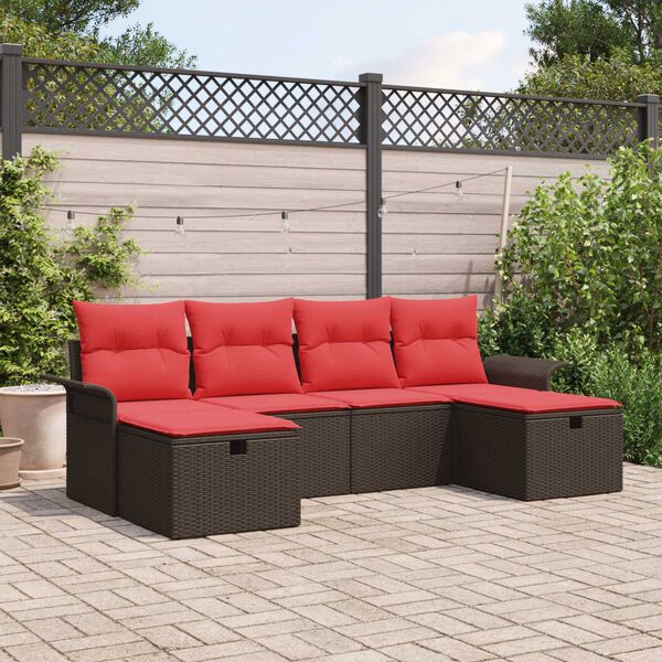 vidaXL 6 Piece Garden Sofa Set with Cushions Brown Poly Rattan