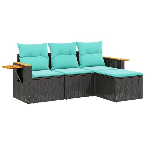 vidaXL 4 Piece Garden Sofa Set with Cushions Black Poly Rattan