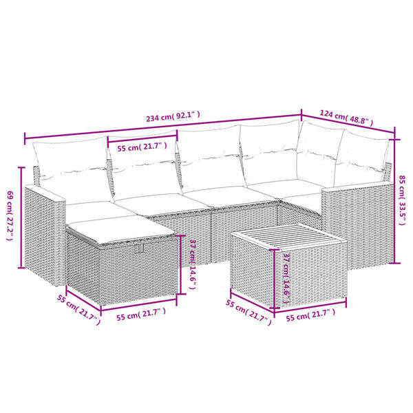 vidaXL 7 Piece Garden Sofa Set with Cushions Beige Poly Rattan
