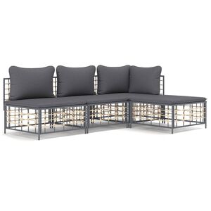 vidaXL 4 Piece Garden Lounge Set with Cushions Anthracite Poly Rattan